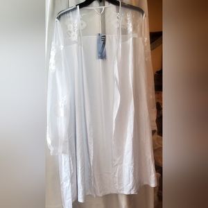 SIORO Womens white satin robe with pockets and belt